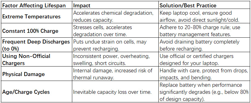 Lithium Batteries Table 2