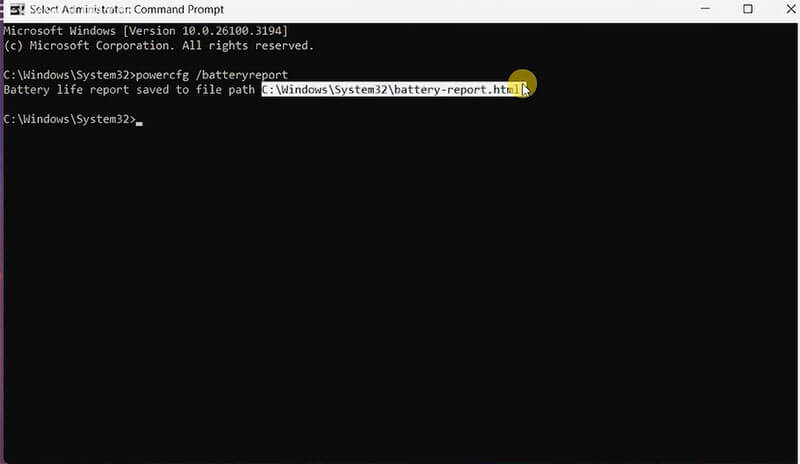 laptop battery not charging Command Prompt