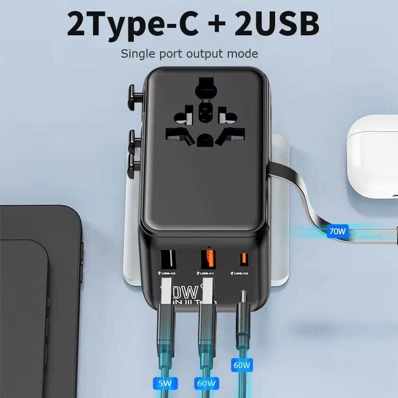 70W Universal Travel Adapter Multi Port Fast Charger 4
