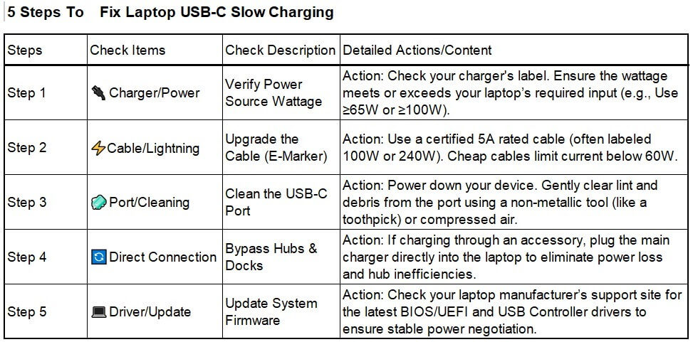 5 Steps To　Fix Laptop USB C Slow Charging