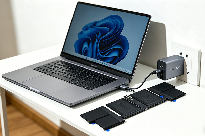 A 140W PD 3.1 GaN Fast Charger And A2527 laptop battery